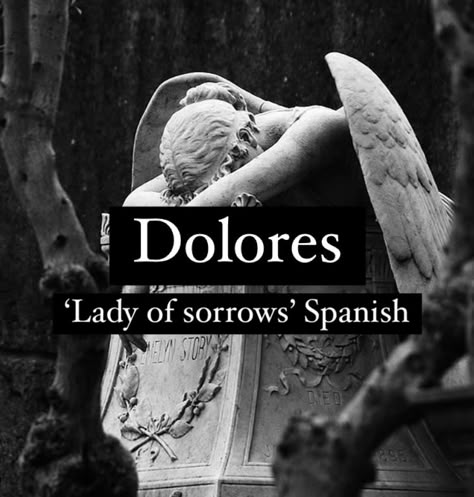 Girl name Dolores. Dark aesthetic character names. Lady Of Sorrows, Spanish Nicknames, Mexican Last Names For Characters, Mexican Last Names, Marisol Name Meaning, Spanish Last Names, Dolores Name Meaning, Maria Meaning Name, Mexican Names