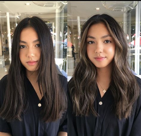 Asian Hair Dye, Asian Hair Highlights, Ash Brown Hair Balayage, Long Face Haircuts, Hair Color Asian, Black Hair Balayage, Dark Brunette Hair, Honey Brown Hair, Hair Color Chocolate