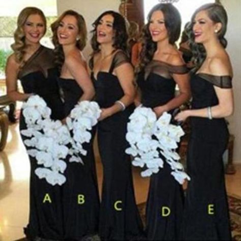 Mismatched Different Styles Cheap Sexy Black Long Mermaid Bridesmaid Dresses, WG54 The long bridesmaid dresses are fully lined, 4 bones in the bodice, chest pad in the bust, lace up back or zipper back are all available, total 126 colors are available.This dress could be custom made, there are no extra cost to do custo Tulle Bridesmaid Dresses, How To Dress For A Wedding, Tulle Bridesmaid, Black Bridesmaid, Mermaid Bridesmaid, Black Bridesmaids, Mismatched Bridesmaid Dresses, Tulle Bridesmaid Dress, Black Mermaid