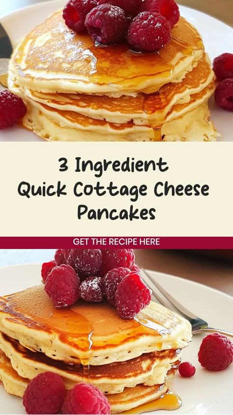 Looking for a simple and delicious breakfast idea? Try making fluffy cottage cheese pancakes with just 3 ingredients! These easy-to-make pancakes are the perfect way to start your day off right. Treat yourself to a stack of these protein-packed pancakes and enjoy a hearty and satisfying meal. Whether you're craving a sweet or savory option, cottage cheese pancakes can be easily customized to suit your tastes.  Ingredients 1/2 cup oats 1/2 cup cottage cheese 3 eggs Butter (for frying) Frozen berr Ww Cottage Cheese Pancakes, Three Ingredient Cottage Cheese Pancakes, Banana And Cottage Cheese Pancakes, Cottage Cheese And Oats Pancakes, Cottage Cheese Blender Pancakes, Cottage Cheese Coconut Flour Pancakes, Apple Cottage Cheese Pancakes, Mediterranean Diet Pancakes, Cottage Cheese Pancakes For One