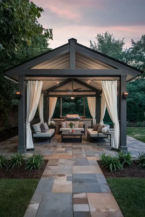 85 Outdoor Gazebo Ideas to Elevate Your Backyard 48 Stone Gazebo Ideas Backyard, 12x16 Gazebo Ideas, Backyard With Gazebo Ideas, Decorating Gazebo Ideas Backyard, Pagola Ideas Design, Covered Gazebo Ideas Backyard, Backyard Gazebo Decorating Ideas, Backyard Pagoda, Outdoor Gazebo Ideas Backyards