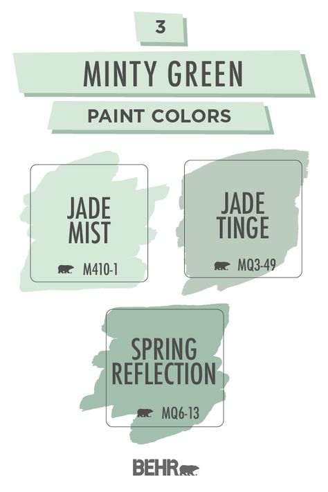 Refresh the interior design of your space with this minty green paint color palette from Behr paint. Perfect for an entire wall or for painting a piece of accent furniture, these pastel green hues are sure to inspire. Click below to learn more. Indoor Paint Colors, Mint Green Paints, Light Green Paint, Indoor Paint, Behr Colors, Behr Paint Colors, Vintage Bathroom Decor, Behr Paint, Green Paint Colors