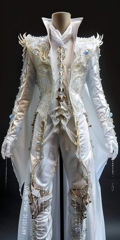 Mens Royalty Fashion, Unique Suits For Men Fashion, Prince Fashion Aesthetic, Angel Male Outfit, Regal Outfits Men, Ethereal Suit, Angelcore Outfits Male, Angelic Outfits Male, Angel Outfit Male