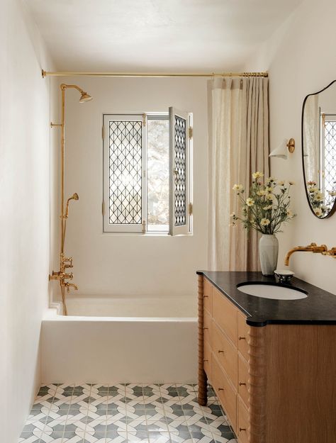 A Spanish Home With Subdued Glamour | Lark & Linen Interior Design and Lifestyle Blog Interior Design European Eclectic, Timeless Southern Home, Spanish Cottage Interiors, European Eclectic Interior Design, European Eclectic Decor, Handmade Tiles Bathroom, European Eclectic, Spanish Cottage, Bathroom 2024