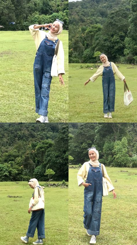 Dungaree Outfit, Overalls Outfit, Casual Hijab, Casual Hijab Outfit, Fesyen Hijab, Ootd Hijab, Belanja Online, Portrait Poses, Cute Poses