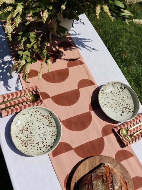 Block Print Table Runner, Screen Printing Table, Linen Runner, Hand Painted Table, Block Printed Textiles, Printed Table Runner, Chinese Art Painting, Stencil Printing, Fabric Table Runner