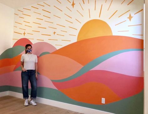 Sunrise Mural Painting, Sunrise Wall Painting, Kids Wall Murals Painted, Calming Mural, Sunshine Mural, Girls Room Mural, Christian Mural, Playroom Murals, Sunrise Room