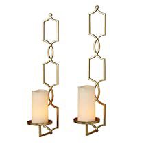 Check this out! Metal Wall Candle Holders, Gold Sconces, Lobby Decor, Wall Sconces Living Room, Three Candles, Gold Candle Holders, Wall Candle Holders, Gold Candles, Candle Wall Sconces