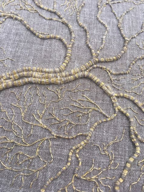 SCULPTURAL GOLDWORK — Hanny Newton Embroidery Hanny Newton, Couching Embroidery, Thread Craft, Textile Artwork, Goldwork Embroidery, Inspiring Nature, Gold Work Embroidery, Textile Art Embroidery, Abstract Embroidery