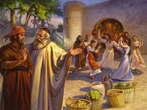 FreeBibleimages :: Gospel images - Parables of Jesus :: Paintings of parables in the Gospels (Matthew 13:3-9, 25:1-13, Luke 10:25-37, 14:15-24, 15:3-7, 15:11-32) Caim E Abel, Jesus Crucified, Isaiah 11, Golden Calf, Parables Of Jesus, The Lost Sheep, Matthew 25, Tower Of Babel, Jesus Praying