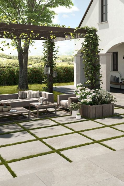 Easy Outdoor Patio Ideas to Update Your Backyard Paver And Stone Patio, Backyard Stone Landscaping, European Backyard Landscaping, Backyard Tile Ideas, European Backyard Ideas, Backyard Paver Ideas, European Backyard, Stone Paver Patio, Backyard Pavers