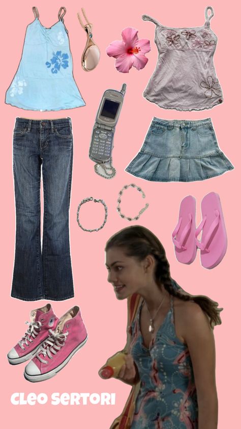 cleo sertori, pretty girl, 2000s style, pink + blue, beach aesthetic, flip phone Cleo Inspired Outfits, Early 2010 Fashion, 2010 Fashion Outfits, 2000s Fashion Outfits Aesthetic, 2000 Inspired Outfits, Early 2000s Fashion Aesthetic, 2000 Fashion Outfits, Early 2000s Outfit Ideas, Cleo H2o