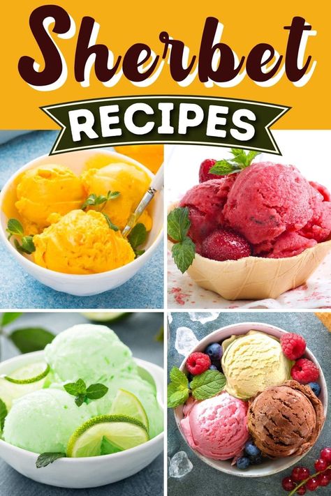 Make these sherbet recipes at home instead of going out for ice cream! From orange to strawberry to lime, you can make all the classic flavors in your own kitchen. Orange Sherbet Recipe Ice Cream Maker, Dairy Free Sherbet Recipes, Diy Sherbet Recipes, Strawberry Sherbet Recipes, How To Make Sherbet Recipes, Orange Crush Sherbet Recipe, Home Made Sorbet Recipes, Homemade Sherbert Recipe, Sherbet Recipes Ice Cream Maker