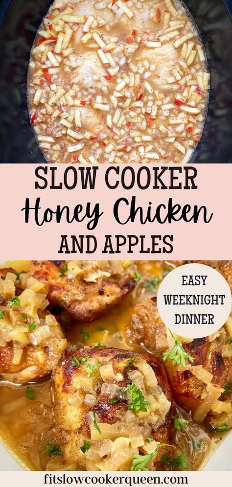 Apple Chicken Slow Cooker, Dinners Using Apples, Fall Cooking Crock Pot, Apple And Honey Recipes, Apples And Meat Recipes, Easy Fall Crock Pot Meals, Crockpot Baked Apples Healthy, Crockpot Chicken And Waffles, Chicken Apples Crockpot