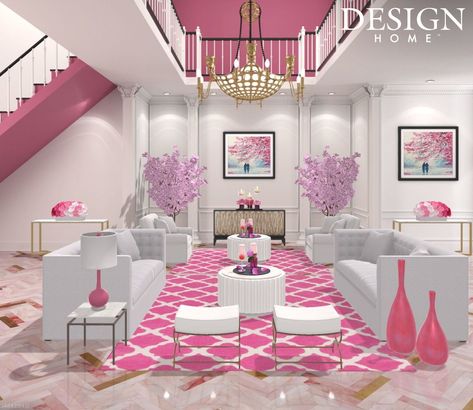 Barbie Dream House Living Room, Barbie Dream House Room, Bloxburg Barbie Mansion, Barbie Themed House, Barbie Dream House Interior, Barbie Bloxburg, Barbie Dream House Layout, Sims Barbie, Barbie Bedroom Ideas