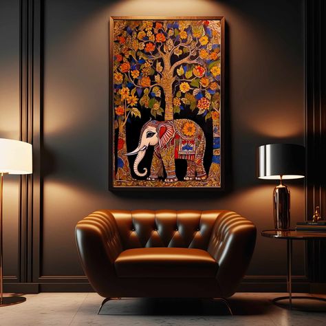 Combining the living room with the kitchen or dining area for a spacious feel. Painting Indian, Indian Wall Art, Bohemian Wall Art, Madhubani Art, Madhubani Painting, Indian Folk Art, Ethnic Art, Instant Art, Fabric Canvas