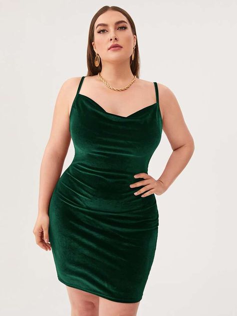 Free Returns ✓ Free Shipping On Orders $49+ ✓. SHEIN Plus Cowl Neck Velvet Bodycon Dress- Plus Size Dresses at SHEIN. Plus Size Club Dress, Anniversary Dress, Velvet Bodycon Dress, Olive Green Dresses, Bardot Dress, Vestido Plus Size, Plus Size Dress, Bodycon Mini Dress, Velvet Dress