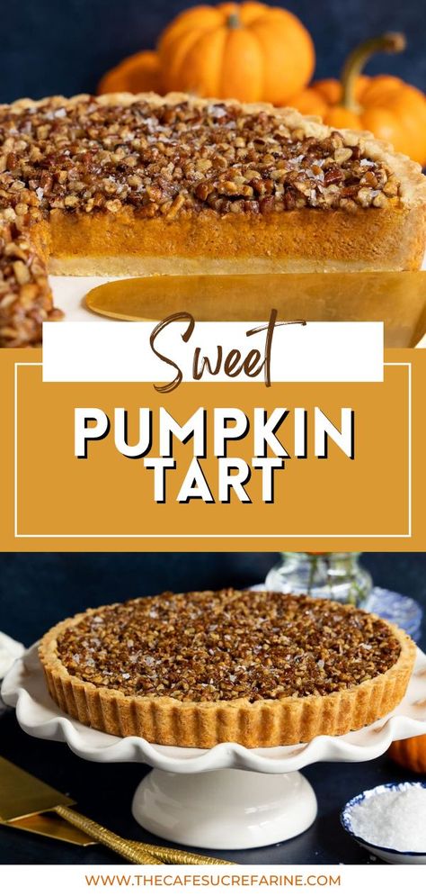 Pumpkin Pecan Tart, Pumpkin Pie Tarts Recipe, Pumpkin Tarts Easy, Tarts For Thanksgiving, Pumpkin Pie With Pecan Topping, Elevated Pumpkin Pie, Thanksgiving Tarts Desserts, Pumpkin Praline Pie, Pumpkin Pie Tart