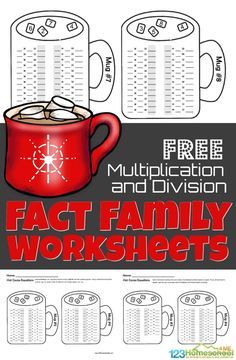 Multiplication And Division Fact Family, Fact Family Games, Fact Families Activities, Fact Families Multiplication, Winter Math Worksheets, Division Fact Families, Fact Family Worksheet, Family Worksheets, Multiplication Facts Practice