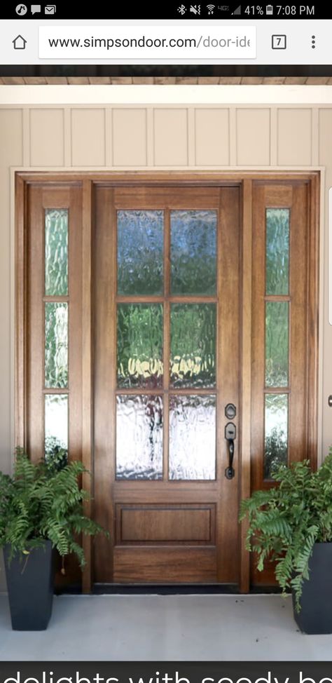 Window By Front Door, Rustic Entry Door, Wood Look Front Door With Sidelights, Exterior Front Door With One Sidelight, Front Door Package, Single Wood Front Door With Windows, Stained Front Door With Sidelights, Style Front Door Entrance, Big Wooden Doors Front Entry