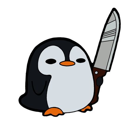 Penguin Holding Knife, Penguin With A Knife, Anime Penguin, Cute Penguin Drawing, Penguin Animation, Penguin Doodle, Penguin Pfp, Cute Penguin Cartoon, Penguin Tattoo