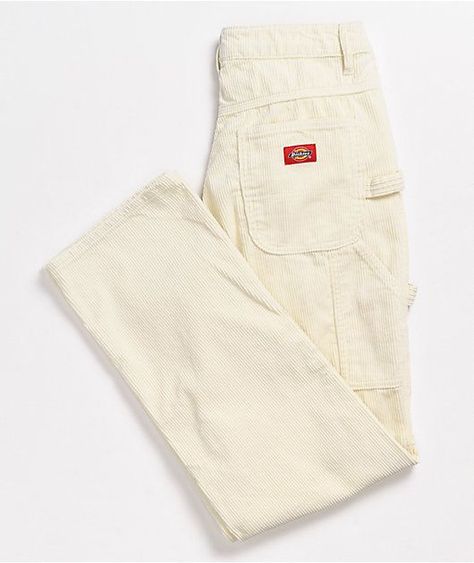 Corduroy Pants Cream, Dickies Relaxed Fit Carpenter Pants, Vintage Dickies Pants, Womens Carpenter Pants, Womens Dickies Pants, Dream Clothes Pants, Dickies Corduroy Pants, Vintage Carpenter Pants, White Carpenter Pants Outfit