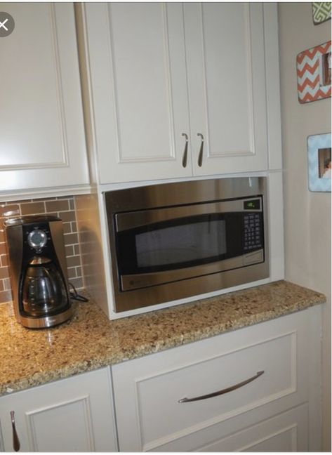 Microwave On Countertop Ideas, Microwave Pantry, Built In Microwave Cabinet, Microwave Storage, Microwave Cabinet, Microwave Shelf, Smeg Appliances, Countertop Ideas, Microwave In Kitchen