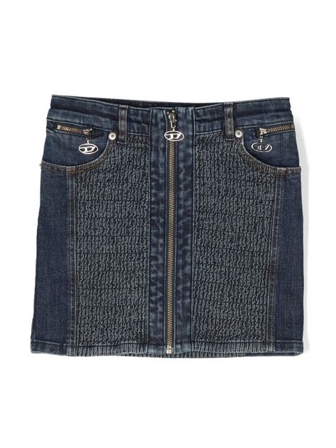 Ge-Ronny ruched denim skirt from DIESEL KIDS featuring blue, stretch-cotton, ruched detailing, high waist, front zip fastening, classic five pockets and straight hem. Diesel Skirt, Diesel Skirts, Armani Hotel, Skirts For Girls, Jean Skirts, Classic Corvette, Designer Denim, Denim Skirts, Airport Fashion