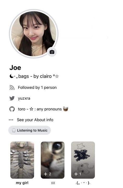 [ don't steal , thank you ^^ ] #nayeonicons #layout Profile Feature Layout, Fb Names Ideas Aesthetic, Facebook Feed Ideas, Noze Wayb Layout Fb, Fb Ideas Profile, Aesthetic Names For Facebook, Profile Layout Facebook, Facebook Bio Ideas Tagalog, Facebook Dump Account Name Ideas