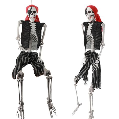 PRICES MAY VARY. 👻 Life Size Skeleton: Our life-size pirate style skeleton comes dressed in a costume, pirate bandana and eye patch. The Life-size and realistic looking make it look like a human skeleton, which can be used to dress up to add a creepy fear factor to your Halloween and Day of the Dead decorations. 🎃 Movable Joints: The scary skeleton is approximately 5.4 feet tall and is made of durable plastic. All skeletal joints are movable and adjustable, allowing you to easily place body pa Full Body Skeleton, Scary Halloween Yard, Skeleton Display, Skeleton For Halloween, Pirate Halloween Decorations, Body Skeleton, Life Size Skeleton, Skeleton Pirate, Pirate Props