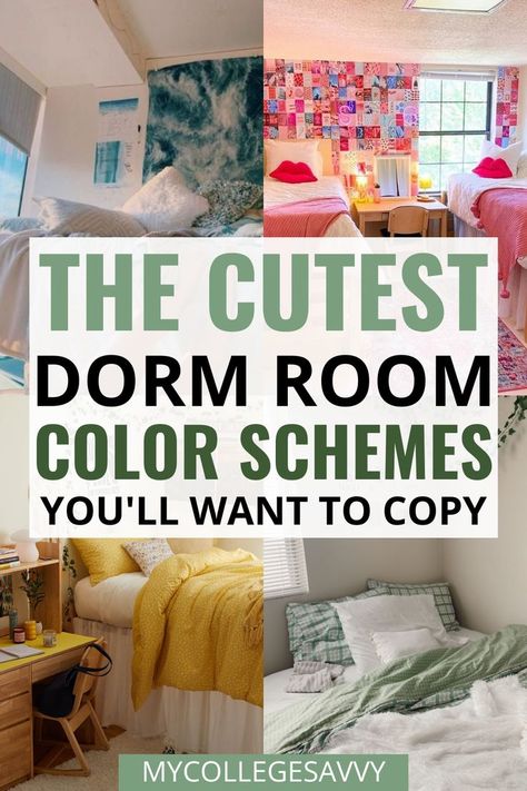 the cutest dorm room color schemes you'll want to copy Vibrant Dorm Room, Dreamy Dorm Room, Boho Dorm Room Ideas, Dorm Color Schemes, Single Dorm Room, Dorm Room Color Schemes, Dorm Colors, Dorm Room Themes, Dorm Room Colors