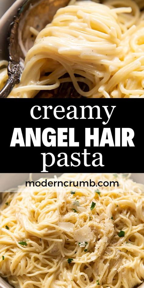 This easy creamy angel hair pasta will become a family side dish favorite! You will love how rich and creamy the pasta is and it takes less than 30 minutes to prepare. Creamy Angel Hair Pasta, Chicken Angel Hair Pasta, Family Side Dishes, Angel Hair Pasta Recipes, Best Beef Stroganoff, Creamy Pasta Recipes, Pasta Side Dishes, Pasta Sides, Healthy Chicken Dinner