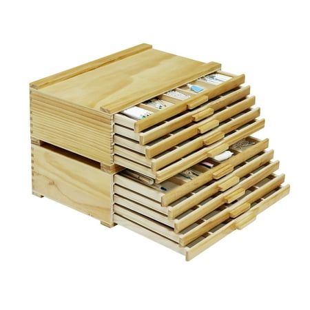 Organize and store art supplies in this pine wood art box. The box is made up of two sections of 5 drawers each that can be separated. Each drawer has 5 organizing compartments for anything from pens and pencils to pastels, charcoal and other art accessories. The box measures 15.6"L x 10" W x 10.7"H and has an attractive oil finish and sturdy construction. By Trademark Innovations. Color: Brown. Organizing Art Supplies, Store Art Supplies, Artist Storage, Artist Workspace, Art Studio Organization, Art Supply Organization, Art Supply Stores, Closet Accessories, Wood Artist