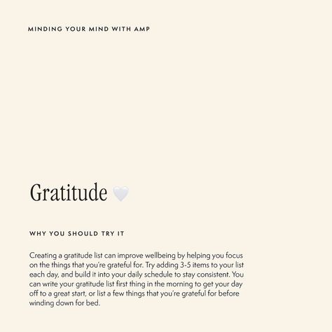 The last mindful activity recommendation for this month is practising gratitude. ⠀⠀⠀⠀⠀⠀⠀⠀⠀ Creating a gratitude list can enhance your well-being by helping you focus on things you are grateful for. ⠀⠀⠀⠀⠀⠀⠀⠀⠀ Aim to add 3-5 items to your list daily and incorporate it into your routine for consistency. ⠀⠀⠀⠀⠀⠀⠀⠀⠀ Consider writing your gratitude list first thing in the morning to start your day positively, or jot down a few things you’re grateful for before bedtime. ⠀⠀⠀⠀⠀⠀⠀⠀⠀ See how this simple ... Practising Gratitude, Gratitude List, First Thing In The Morning, Manifestation Journal, Mind You, Practice Gratitude, Well Being, In The Morning, The Morning