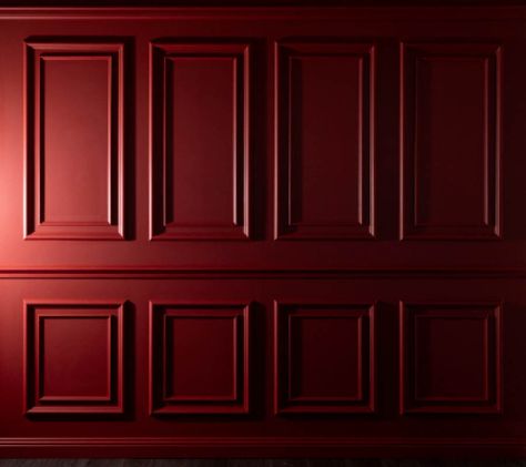 Red Wall Panelling, Dark Red Walls, Gatsby Interior Design, Wall Moulding Ideas, Duco Finish, Classic Contemporary Interior Design, Red Wall Paint, Decorative Wall Molding, Burgundy Walls