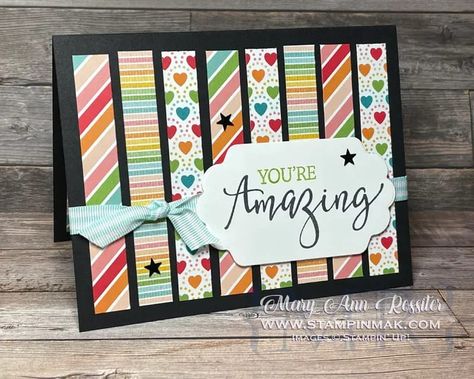 We Bee Stamping Team Blog Hop – Designer Series Paper – StampinMak | Mary Ann Rossiter, Independent Stampin' Up! Demonstrator Strip Cards, Designer Paper Cards, Scrappy Cards, Paper Crafts Card, Cricut Cards, Make Paper, Birthday Cards Diy, Stamping Up Cards, Handmade Birthday Cards