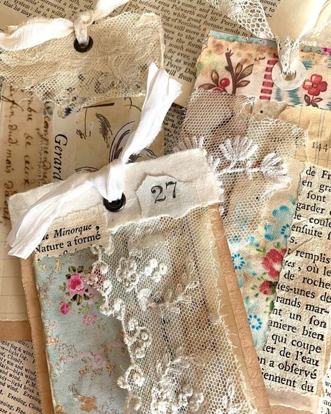 Lace Journal, Handmade Journals Diy, Altered Book Journal, Journal Tags, Scrapbook Tag, Glue Book, Fabric Journals, Vintage Junk, Vintage Junk Journal