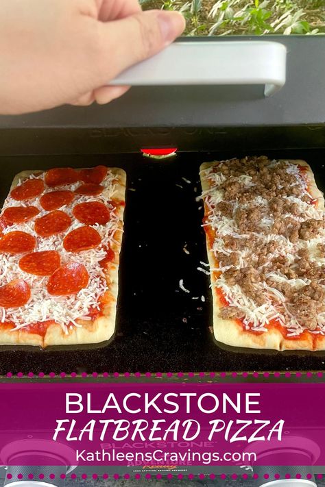 This Blackstone Flatbread Pizza recipe is a super easy twist on a classic family favorite. Perfect for a backyard get-together or even a quick weeknight dinner. Use store-bought flatbread crust (or naan bread) and your favorite toppings for pizza night that is ready in only 20 minutes. Flatbread Pizza Recipe, Naan Bread Pizza, Flatbread Pizza Recipes, Air Fryer Recipes Appetizers, Naan Pizza, Griddle Recipes, Flatbread Recipes, Flatbread Pizza, Recipes Appetizers And Snacks