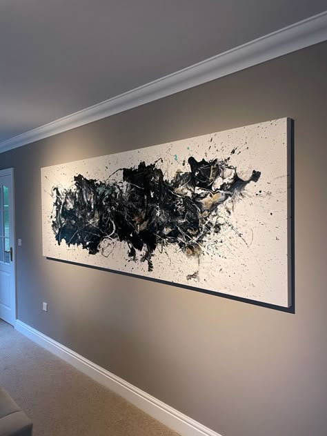 Great to revisit one of my previously sold artworks recently - here's 'Lost For Words' from 2018. The prefect wall for this sensational large format abstract. Big is good! Click the link to find out why Large Format Wall Art, Big Pictures On Wall, Black And White Painting Aesthetic, Big Wall Painting, Big Art Pieces, Split Painting, Big Abstract Painting, Plane Painting, Lounge Art