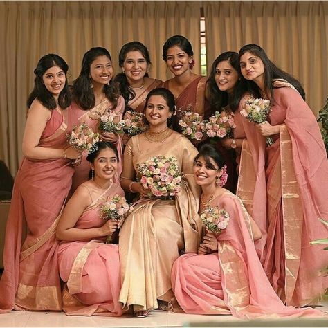 Bridesmaid Saree Color Schemes, South Indian Bridesmaids Outfits, Indian Bridesmaids Saree, Bridesmaid Saree Indian, South Indian Bridesmaids, Sarees South Indian, Bridesmaids Indian, Indian Bridesmaids Outfits, Wedding South Indian