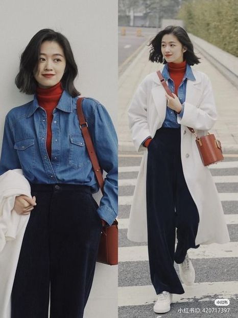 Business Women Outfits Chic, Chic Japanese Fashion, Office Outfits Women Trendy, Casual Winter Outfits Korean Style, Vintage Outfits Jeans, Outfits With Colorful Shoes, Blue Outfit Office, Japan Work Outfit, Korean Outfits Inspiration