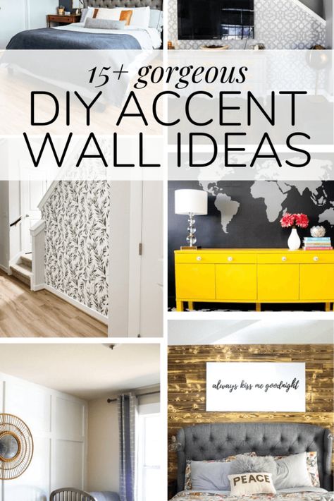 Gorgeous ideas for adding an accent wall to your home - more than 15 DIY accent wall ideas to get you inspired. #accentwall #homedecor #diy #homeimprovement Diy Accent Wall Ideas, Accent Wall Ideas, Unique Farmhouse Decor, Room Accent Wall, Blogger Home, Accent Wall Paint, Diy Accent Wall, Wall Decorating, Wood Accent Wall