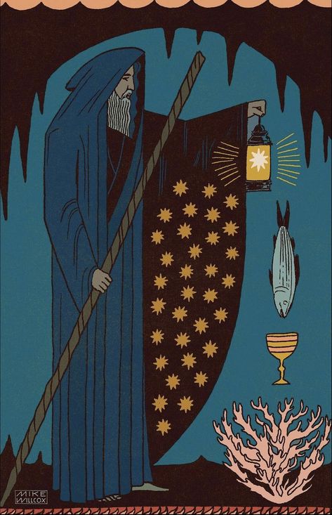 Hermit Illustration, Hermit Tarot Card Art, Hermit Tarot, Tarot Zodiac, Zodiac Prints, Tapestry Wallpaper, Tarot Collection, The Hermit Tarot, Water Witch