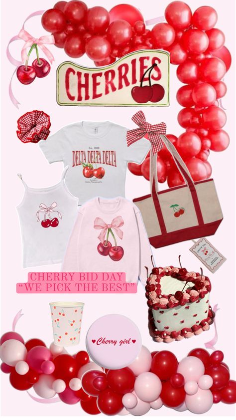 #bidday #greeklife #sorority Cherry Sorority, Sorority Themes, Super Sweet 16, Sorority Bid Day, Bid Day Themes, College Fits, American Pie, Sweet 16 Parties, Bid Day