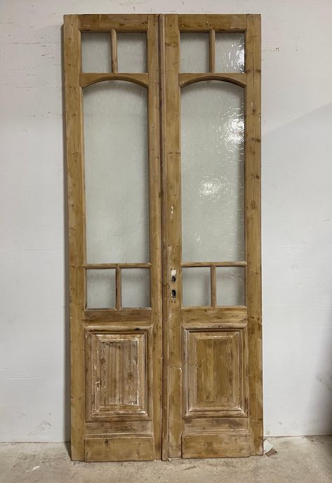 Old French Doors, Barn Bathroom, Doors With Glass, Antique Doors, Hall Tree, Double Door, Architectural Salvage, Wood Doors, Double Doors