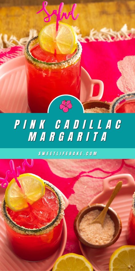 Pink Cadillac Margarita in a glass. Cadillac Margarita Recipe, Cadillac Margarita, Banana Breakfast Cookie, Nibbles For Party, Cocoa Drink, Best Drink, Cooking For A Group, Meatless Main Dishes, Banana Breakfast