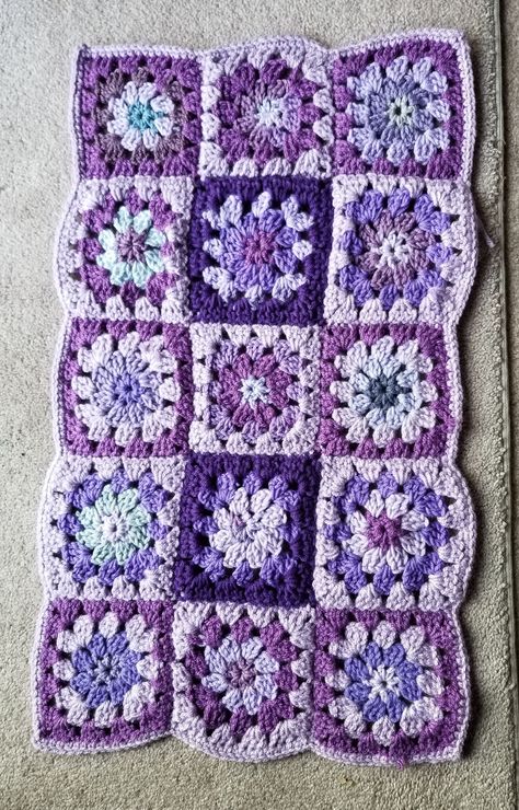 Mixed Purples Handmade Crocheted Granny Square Rug  Find it on Ebay! seller: jpbyjennie  #jpbyjennie Purple Crochet Granny Squares, Purple Granny Square Crochet, Purple Granny Square Blanket, Lavender Granny Square, Granny Square Rug, Purple Granny Square, Blanket Inspiration, Digital Communication, Purple Crochet