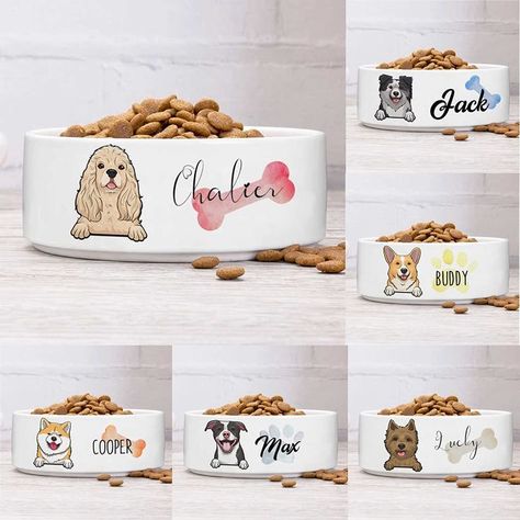 Personalized Dog Bowl with Name's Pet and Breeds Design - Custom Ceramic Dog Bowls with Icons, Dog Dish for Dry or Wet Food and Water Customized Feeding Bowl Available in 2 Sizes for Small, Large Dogs Feeding Puppy, Custom Dog Bowls, Ceramic Pet Bowl, Personalized Dog Bowls, Pet Water Bowl, Puppy Bowls, Ceramic Dog Bowl, Dog Water Bowls, Dog Food Bowls