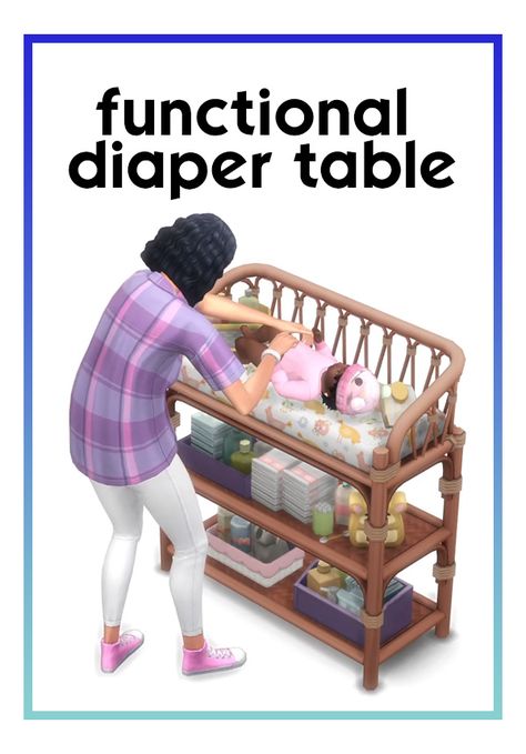 Baby Diaper Changer Table Functional, Animated and Base Game Compatible (CC for The Sims 4 )A diaper changer is included in The Sims 4 Growing Together pack, which covers all the stages of our Sims' lives. Thanks to the code of this object being Base Game Compatible, I was able… Sims 4 Cc Functional Changing Table, Sims 4 Cc Infant Furniture Functional, Sims 4 Changing Table Cc, Sims 4 Bassinet Cc, Sims 4 Cc Infant Furniture, Sims 4 Cc Maternity Clothes, Sims 4 Cc Functional Objects, The Sims 4 Growing Together, Sims 4 Growing Together