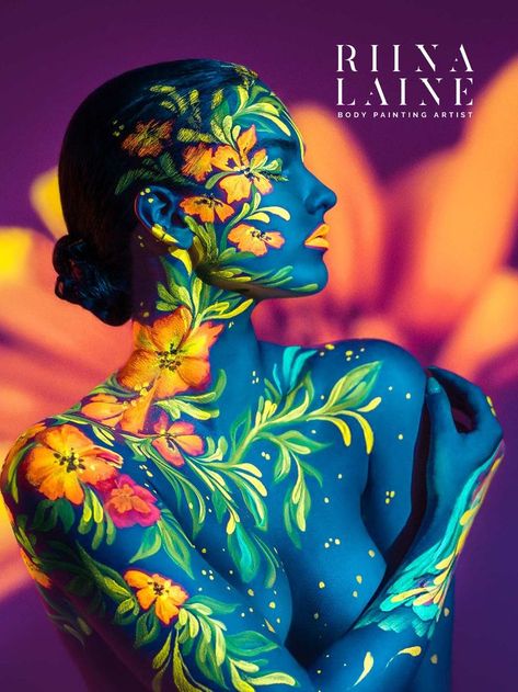 uv floral body painting Portrait Magazine, Body Painting Art, Cats Images, Body Painting Festival, Adult Face Painting, 2024 Quotes, Arte Do Kawaii, Post Human, Face Paint Makeup